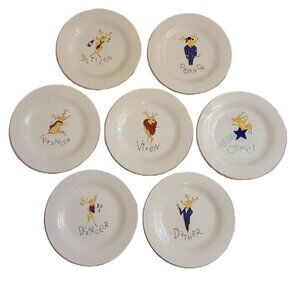 Pottery Barn Reindeer 8.5" Side/Salad/Dessert Plates -Set of 7
